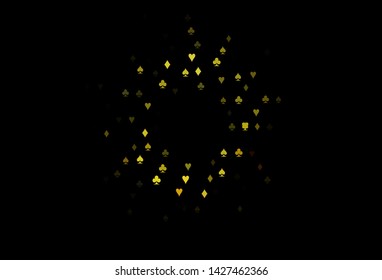 Dark Orange vector template with poker symbols. Glitter abstract sketch with isolated symbols of playing cards. Pattern for booklets, leaflets of gambling houses.