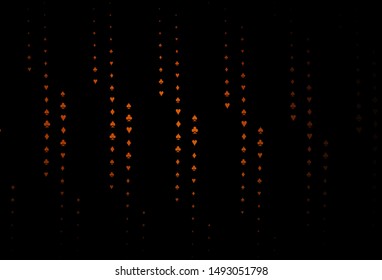 Dark Orange vector template with poker symbols. Blurred decorative design of hearts, spades, clubs, diamonds. Pattern for ads of parties, events in Vegas.