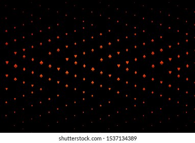 Dark Orange vector template with poker symbols. Colored illustration with hearts, spades, clubs, diamonds. Pattern for leaflets of poker games, events.