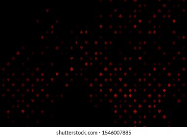 Dark Orange vector template with poker symbols. Shining illustration with hearts, spades, clubs, diamonds. Pattern for booklets, leaflets of gambling houses.