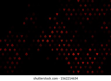 Dark Orange vector template with poker symbols. Shining illustration with hearts, spades, clubs, diamonds. Pattern for ads of parties, events in Vegas.