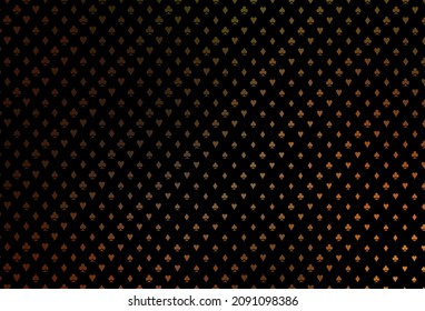 Dark orange vector template with poker symbols. Colored illustration with hearts, spades, clubs, diamonds. Template for business cards of casinos.