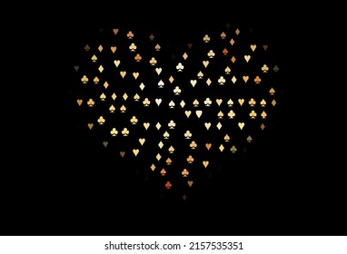 Dark Orange vector template with poker symbols. Colorful gradient with signs of hearts, spades, clubs, diamonds. Pattern for ads of parties, events in Vegas.