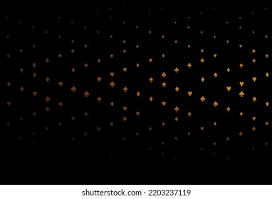 Dark Orange vector template with poker symbols. Colored illustration with hearts, spades, clubs, diamonds. Design for ad, poster, banner of gambling websites.