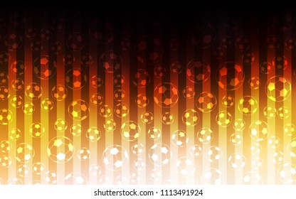 Dark Orange vector template with soccer symbols. Illustration with set of soccer balls on gradiental backdrop. Pattern for ads of football championship 2018.