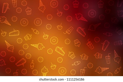 Dark Orange vector template with sweet snacks. Beautiful colored illustration with candies in doodle style. Template of children's food in cafe.