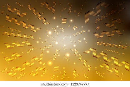 Dark Orange vector texture with birthday confetti. Decorative shining illustration with ribbons on abstract template. The template can be used as a background for postcards.