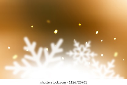Dark Orange vector texture with colored snowflakes. Glitter abstract illustration with crystals of ice. The pattern can be used for new year ad, booklets.