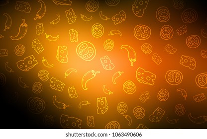 Dark Orange vector texture with delicious snacks. Decorative shining illustration with food on abstract template. Template for meal cooking in kitchen.
