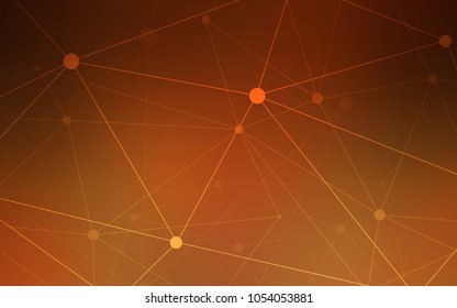 Dark Orange vector texture with disks, lines. Design with connection of dots and lines on colorful background. Pattern can be used for futuristic ad, booklets.