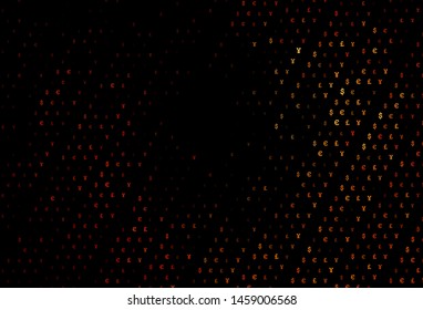 Dark Orange vector texture with financial symbols. Blurred design in with symbols of EUR, JPY, GBP. The pattern can be used for financial, investment websites.