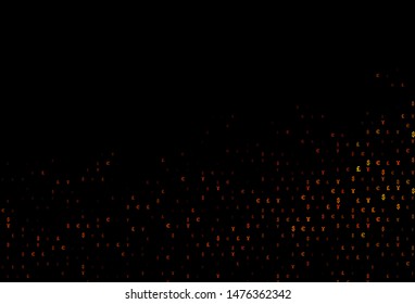 Dark Orange vector texture with financial symbols. Shining colored illustration with EUR, JPY, GBP signs. Template for ads of markets, loans.