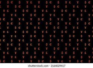 Textura vectorial naranja oscuro con símbolos financieros. Ilustración abstracta moderna con símbolos de dinero. El patrón se puede usar para sitios web de inversión financiera.