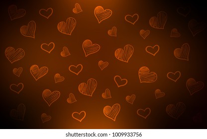 Dark Orange vector texture with lovely hearts. Glitter abstract illustration with colorful hearts in romantic style. Pattern can be used for valentine's ad, booklets.
