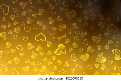 Dark Orange vector texture with lovely hearts. Beautiful colored illustration with hearts in celebration style. Pattern for carnival, festival romantic leaflets.