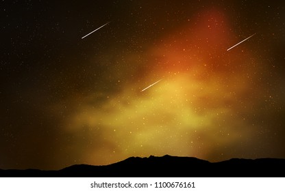 Dark Orange vector texture with milky way stars. Shining colored illustration with bright astronomical stars. Pattern for futuristic ad, booklets.