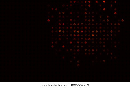 Dark Orange vector texture with playing cards. Illustration with set of hearts, spades, clubs, diamonds. Pattern for leaflets of poker games, events.