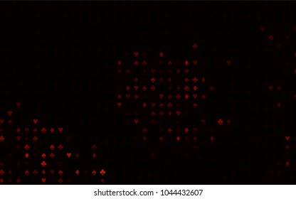 Dark Orange vector texture with playing cards. Colorful gradient with signs of hearts, spades, clubs, diamonds. Template for business cards of casinos.