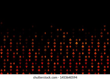 Dark Orange vector texture with playing cards. Colored illustration with hearts, spades, clubs, diamonds. Smart design for your business advert of casinos.