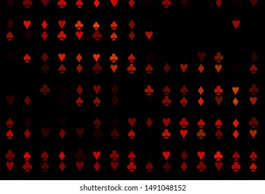 Dark Orange vector texture with playing cards. Colored illustration with hearts, spades, clubs, diamonds. Template for business cards of casinos.