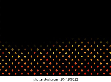 Dark orange vector texture with playing cards. Glitter abstract sketch with isolated symbols of playing cards. Smart design for your business advert of casinos.
