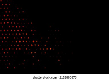 Dark orange vector texture with playing cards. Blurred decorative design of hearts, spades, clubs, diamonds. Template for business cards of casinos.