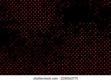 Dark orange vector texture with playing cards. Illustration with set of hearts, spades, clubs, diamonds. Pattern for booklets, leaflets of gambling houses.