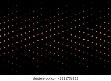 Dark Orange vector texture with playing cards. Shining illustration with hearts, spades, clubs, diamonds. Pattern for ads of parties, events in Vegas.