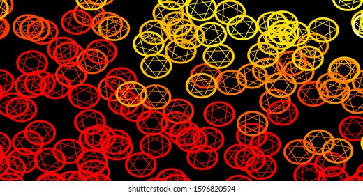 Dark Orange vector texture with religion symbols. Retro design in abstract style with witchcraft forms. Simple design for occult depiction.