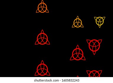 Dark Orange vector texture with religion symbols. Colorful mystic symbols with a gradient in ancient style. Simple design for occult depiction.