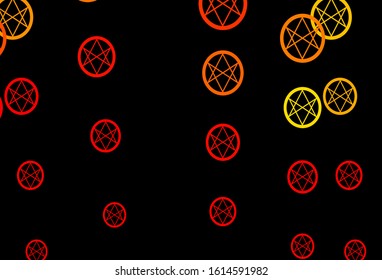 Dark Orange vector texture with religion symbols. Abstract illustration with gothic gradient shapes. Simple design for occult depiction.