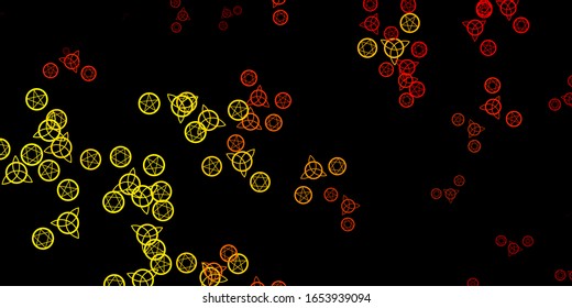 Dark Orange vector texture with religion symbols. Retro design in abstract style with witchcraft forms. Simple design for occult depiction.