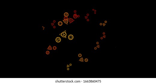 Dark Orange vector texture with religion symbols. Retro design in abstract style with witchcraft forms. Design for magic, spiritual events.