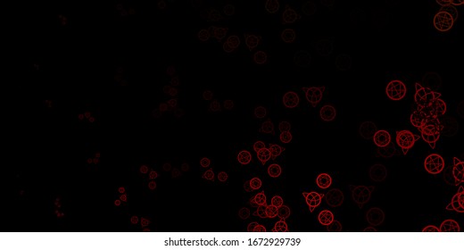 Dark Orange vector texture with religion symbols. Colorful vintage illustration with gradient alchemy shapes. Simple base for your occult design.