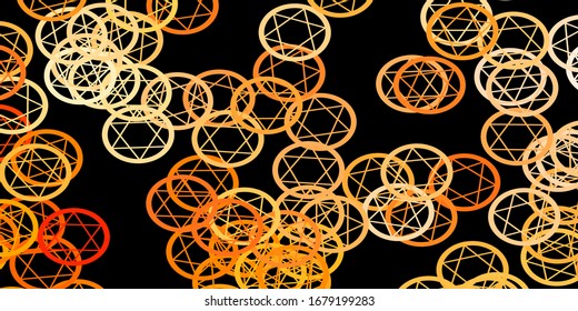 Dark Orange vector texture with religion symbols. Retro design in abstract style with witchcraft forms. Simple design for occult depiction.