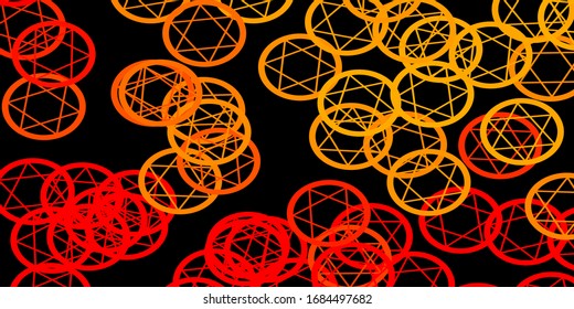 Dark Orange vector texture with religion symbols. Illustration with magical signs of spiritual power. Simple base for your occult design.