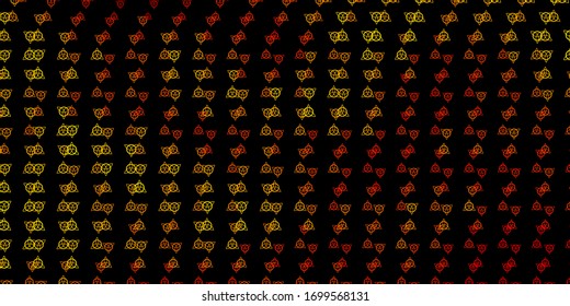 Dark Orange vector texture with religion symbols. Colorful mystic symbols with a gradient in ancient style. Background for esoteric, mystic designs.
