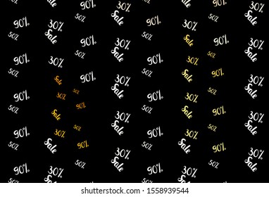 Dark Orange vector texture with selling prices 30, 50, 90 %. Colored words of sales with gradient on white background. Backdrop for super sales on Black Friday.