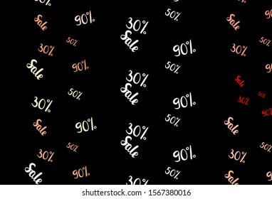 Dark Orange vector texture with selling prices 30, 50, 90 %. Illustration with signs of sales on abstract template. Template for season sales, shopping ads.
