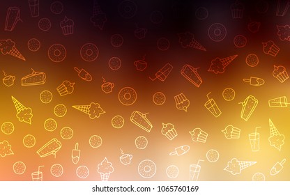 Dark Orange vector texture with sweets, candies. Glitter abstract sketch with sweets, candies, desserts. Pattern for menu of cafes and restaurants.