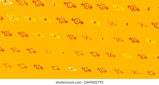 Textura vectorial de color naranja oscuro con símbolos de derechos de la mujer. Ilustración abstracta con una representación del poder femenino. Mejor diseño para mostrar el poder de las mujeres.