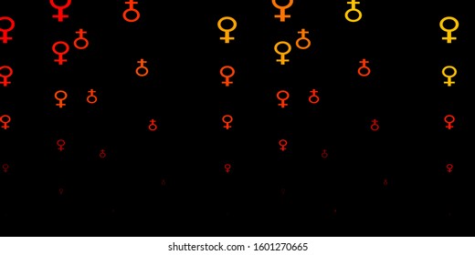 Dark Orange vector texture with women's rights symbols. Colorful feminism symbols with a gradient in modern style. Background for International Women’s Day.