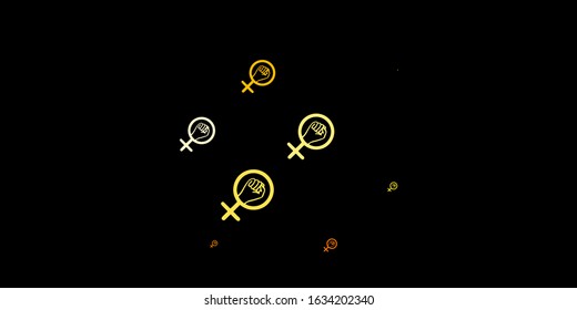 Dark Orange vector texture with women's rights symbols. Colorful illustration with gradient feminism shapes. Elegant design for wallpapers.