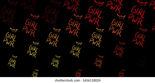Dark Orange vector texture with women's rights symbols. Colorful feminism symbols with a gradient in modern style. Best design to show the power of women.