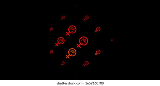 Dark Orange vector texture with women's rights symbols. Abstract illustration with a depiction of women's power. Background for International Women’s Day.