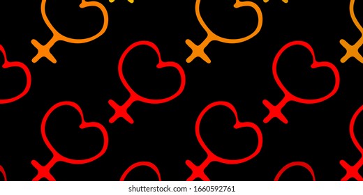 Dark Orange vector texture with women's rights symbols. Colorful illustration with gradient feminism shapes. Background for International Women’s Day.