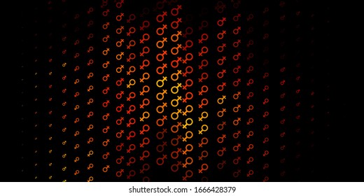 Dark Orange vector texture with women's rights symbols. Illustration with signs of women's strength and power. Background for International Women’s Day.