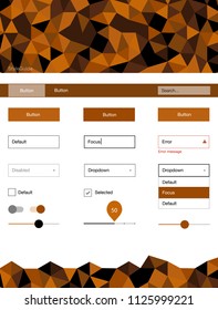 Dark Orange vector ui kit in polygonal style. Simple Material Design Kit with colorful mosaic of triangles. This sample is for your landing page.