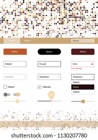 Dark Orange vector ui kit with dots. Modern Style guide with colorful gradient circles in its header. This sample is for your website.