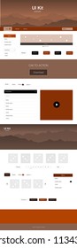 Dark Orange vector ui kit with landscape. Modern Style guide with colorful gradient mountains in its header. Beautiful layout for websites, landing pages.